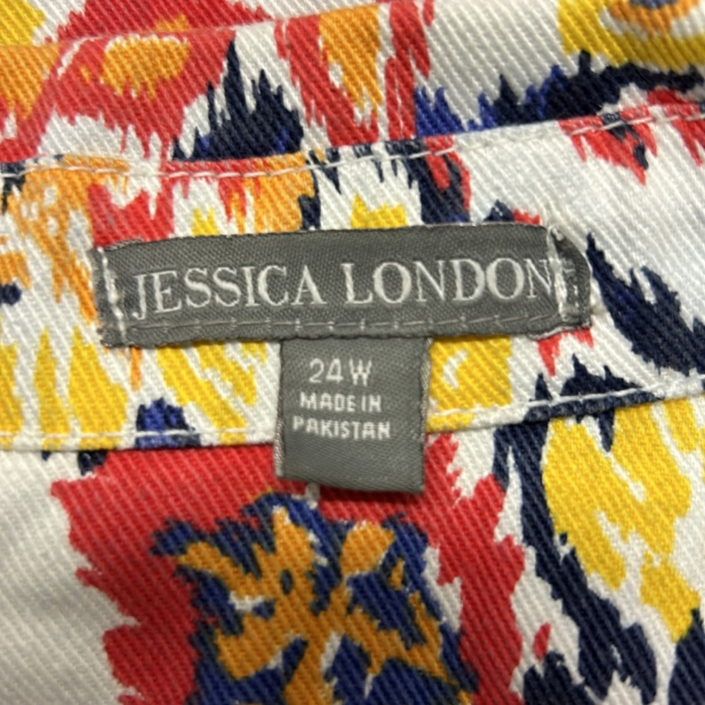 Jessica London White Floral Jean Jacket Whimsical Casual Women’s Multicolor 24W